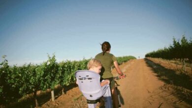 una mamma porta il bambino sul seggiolino
