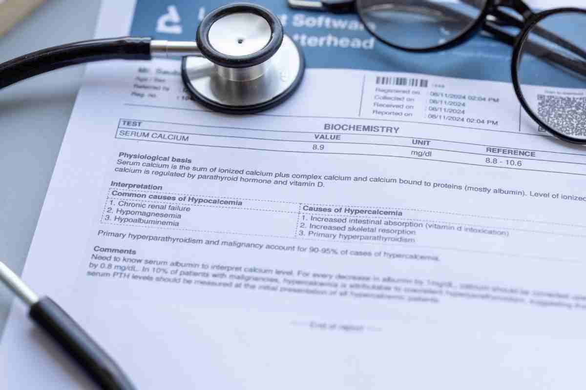 referto con diagnosi di eccesso di calcio nel sangue