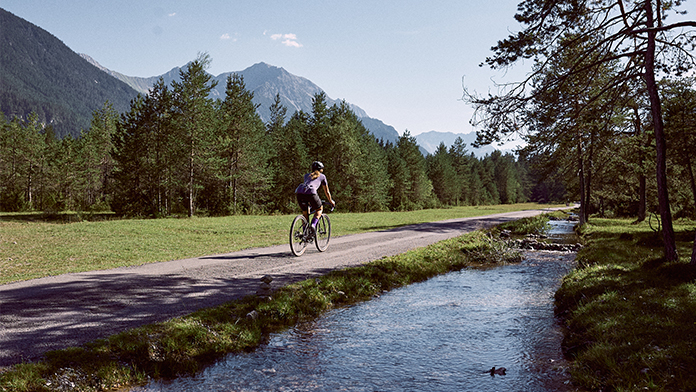cyclist in lechtal valley in tyrol