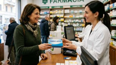donna che va in farmacia per scegliere fermenti lattici da acquistare