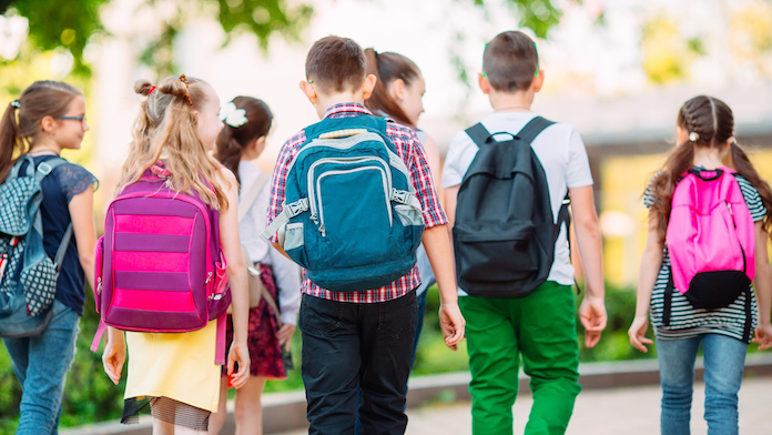 un gruppo di bambini va a scuola