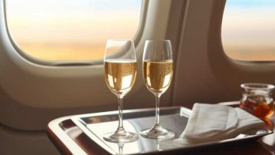 due calici di spumante durante un volo aereo