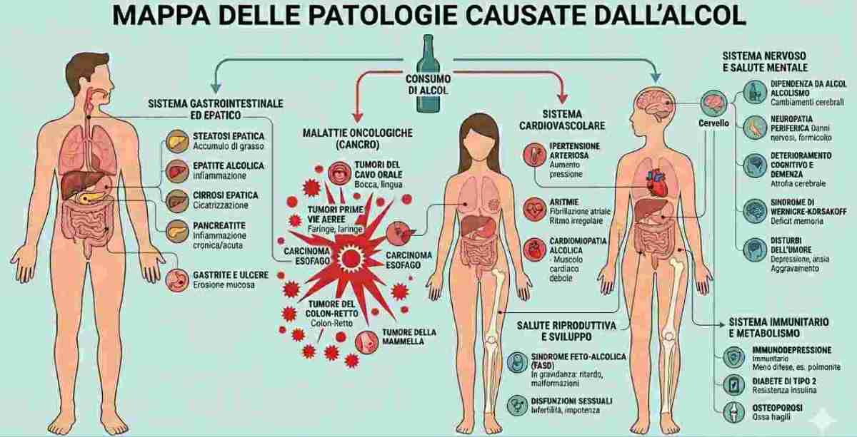 mappe delle patologie causate dall'alcol costruita con ai