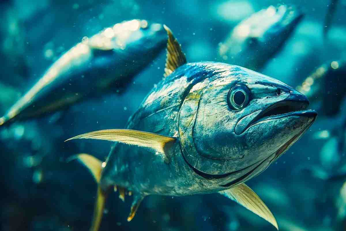 un gruppo di tonni nuota in mare