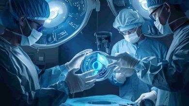 medici in sala operatoria utilizzano strumenti collegati all'intelligenza artificiale