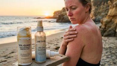 una donna con la pelle bruciata nonostante abbia messo creme solari