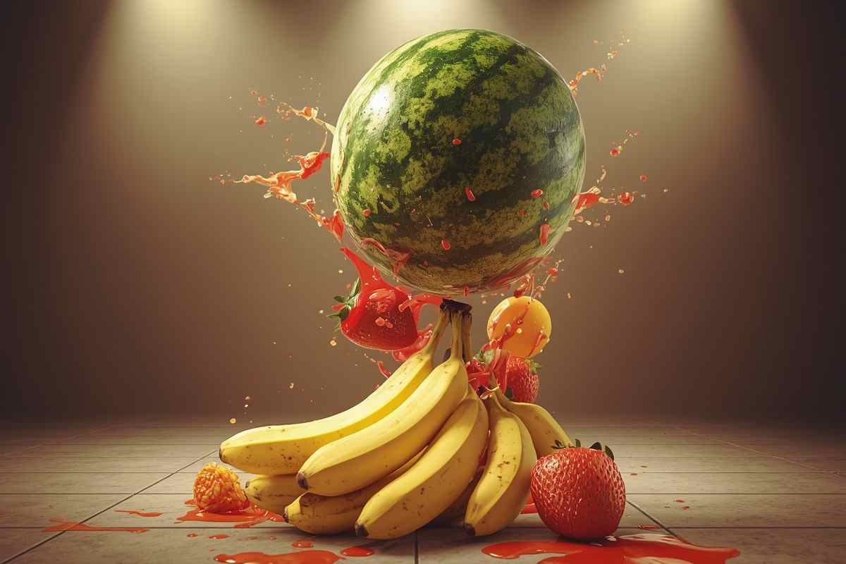 foto IA di frutta che cade sul pavimento