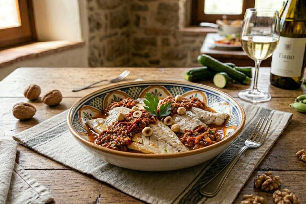 Branzino con pesto rosso