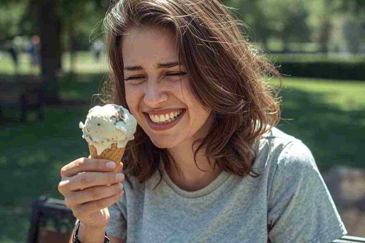 una ragazza mangia felice il gelato