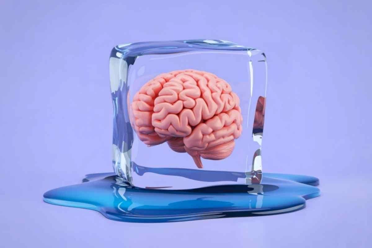 disegno che rappresenta il cervello all'interno di un cubetto di ghiaccio