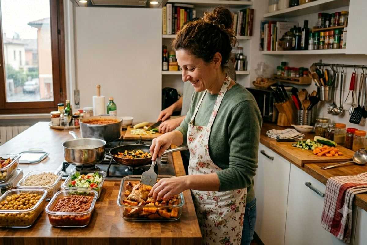 donna che prepara in anticipo il cibo della settimana, pratica del batch cooking