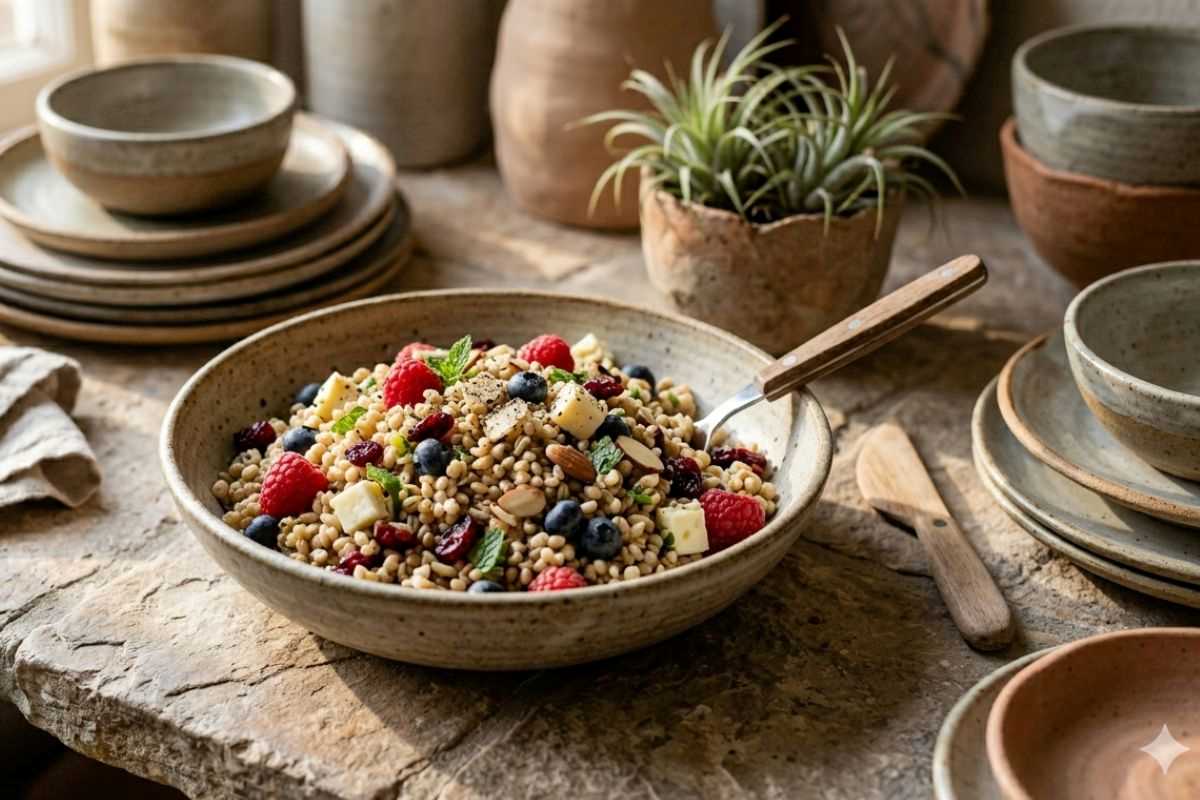 freekeh con frutti rossi e formaggio