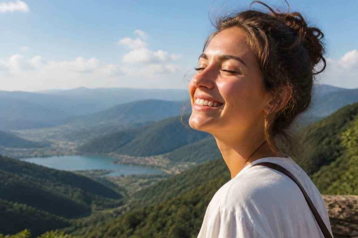 una donna felice in mezzo alla natura