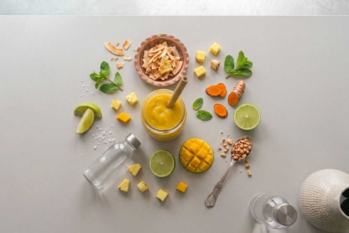 Smoothie tropicale mango, ananas e zenzero