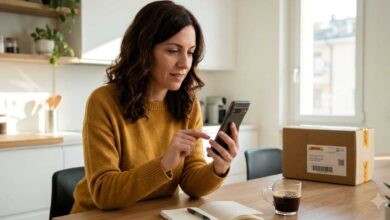 donna che controlla il tracking perché ha la cosiddetta "ansia da pacco"