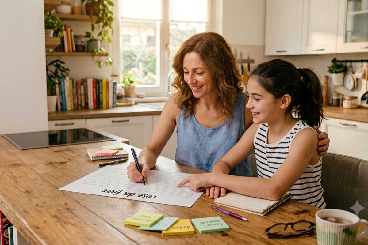 mamma e figlia creano una lista di cose da fare per organizzare al meglio i compiti estivi