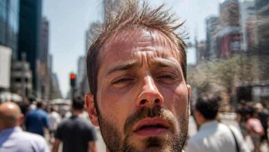 foto di un uomo molto accaldato con del fumo che gli fuoriesce dalla testa