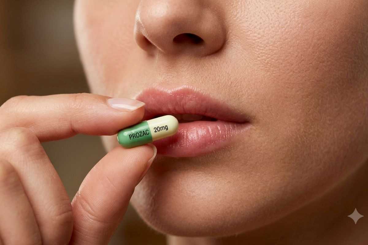 donna che assume pillola di prozac