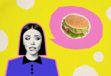 donna con food noise che pensa a un hamburger