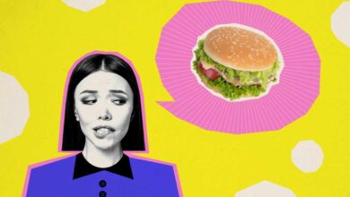 donna con food noise che pensa a un hamburger