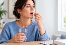 donna che assume una pastiglia di cortisone